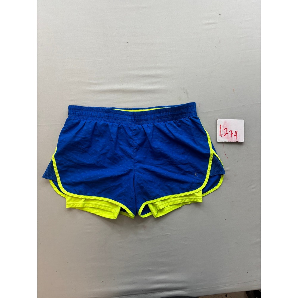 Danskin Now Womens Blue Neon Yellow 2-in-1 Running Shorts Size S 4-6 Activewear